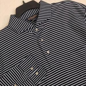 Brooks Brothers Long Sleeve Polo Shirt Mens X-Large Chest Pocket Blue Striped